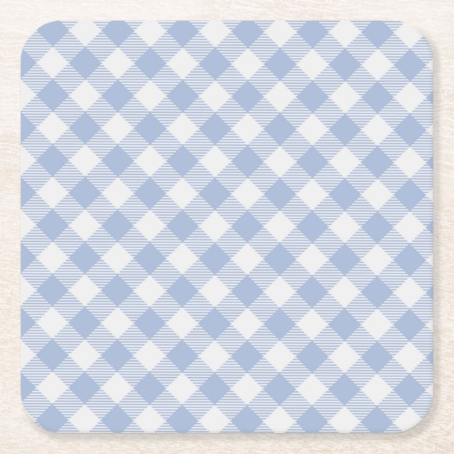 Porta-copo De Papel Quadrado Padrão clássico Gingham azul verificado (Frente)