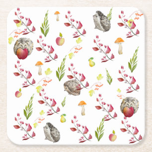 Porta-copo De Papel Quadrado Padrão colorido da floresta com coelhos, sebes