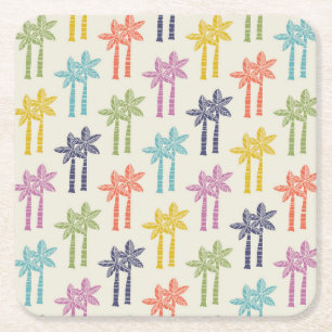Porta-copo De Papel Quadrado Padrão Colorido da Palmeira Tropical
