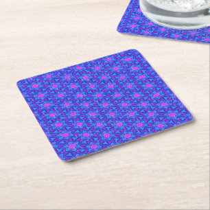 Porta-copo De Papel Quadrado Padrão colorido de azul brilhante e rosa quente