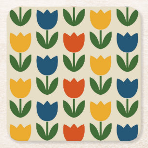 Porta-copo De Papel Quadrado Padrão Colorido de Tulipas