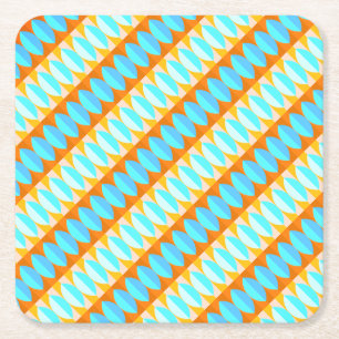 Porta-copo De Papel Quadrado Padrão Colorido Turquesa Azul Laranja Amarelo