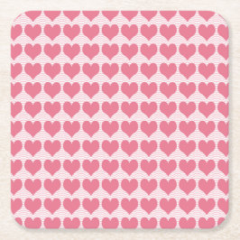Porta-copo De Papel Quadrado Padrão contínuo de corações rosa