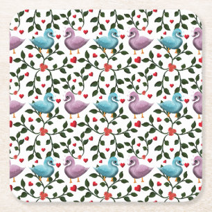 Porta-copo De Papel Quadrado Padrão contínuo de passarinhos de amor fofos Român