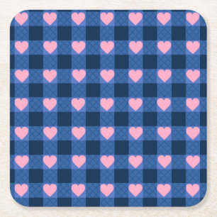Porta-copo De Papel Quadrado Padrão Coração Cor-de-Rosa Azul-Gingham