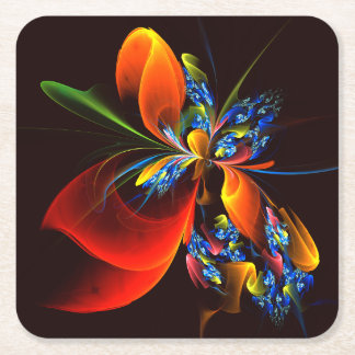 Porta-copo De Papel Quadrado Padrão de Abstrato de Arte Floral Azul Laranja Mod