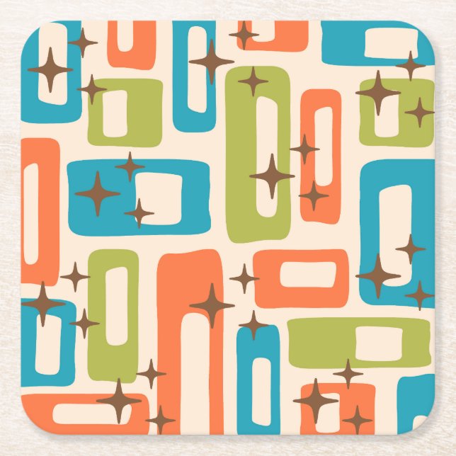 Porta-copo De Papel Quadrado Padrão de Abstrato Moderno do Meio século Retroati (Frente)