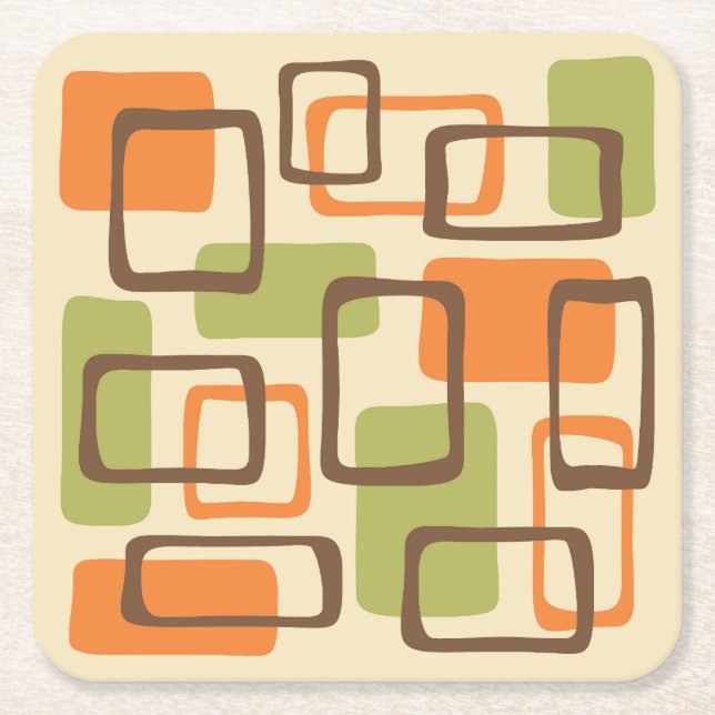Porta-copo De Papel Quadrado Padrão de Abstrato Moderno do Meio século Retroati (Frente)
