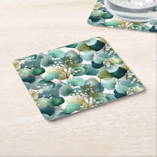 Porta-copo De Papel Quadrado Padrão de Aquarela Botânica: Fundo Seamless