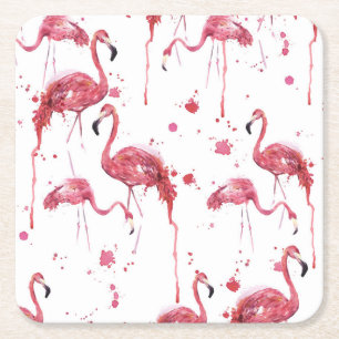 Porta-copo De Papel Quadrado Padrão de aquarela Flamingo, design vibrante.