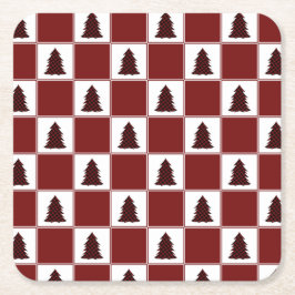 Porta-copo De Papel Quadrado Padrão de Árvore de Natal da Xadrez Vermelha Moder