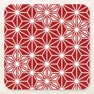 Porta-copo De Papel Quadrado Padrão de Asanoha Japonês - vermelho escuro