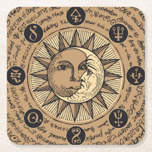 Porta-copo De Papel Quadrado Padrão de Astronomia Legal com Sol e Lua