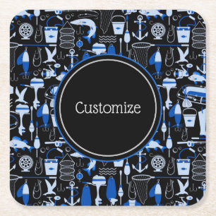 Porta-copo De Papel Quadrado Padrão de Azul de Pesca Personalizado