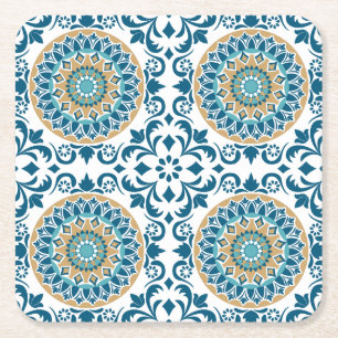Porta-copo De Papel Quadrado Padrão de Azulejo Espiral da Vintage
