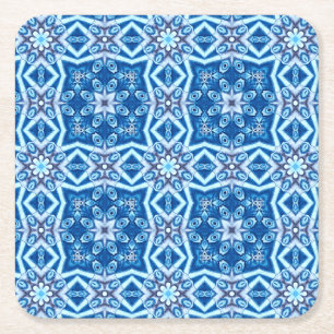 Porta-copo De Papel Quadrado Padrão de azulejo floral azul de neve