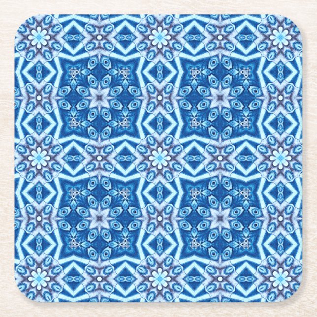 Porta-copo De Papel Quadrado Padrão de azulejo floral azul de neve (Frente)