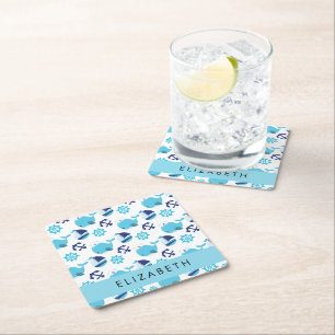 Porta-copo De Papel Quadrado Padrão De Baleias, Baleias Azuis, Seu Nome