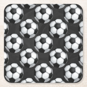 Porta-copo De Papel Quadrado Padrão de bola de futebol preto e branco