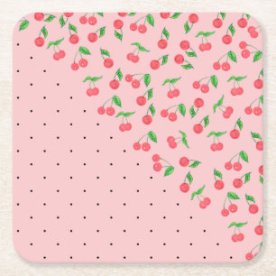 Porta-copo De Papel Quadrado padrão de bolinhas pretas de cereja