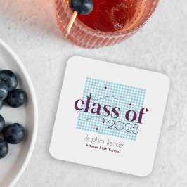 Porta-copo De Papel Quadrado Padrão de Boné de formatura Azul Moderno