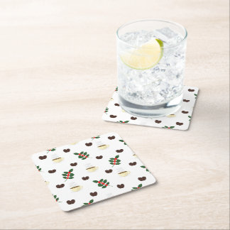 Porta-copo De Papel Quadrado Padrão de Café com Grãos, Xícaras e Cafeeiros