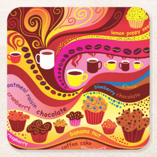 Porta-copo De Papel Quadrado Padrão de Café e Muffins