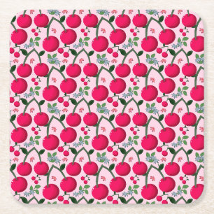 Porta-copo De Papel Quadrado Padrão de Cereja Fofa, Fruta Kawaii Brilhante