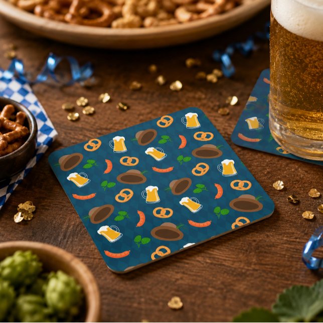 Porta-copo De Papel Quadrado Padrão de Cerveja Oktoberfest Bávara (Criador carregado)