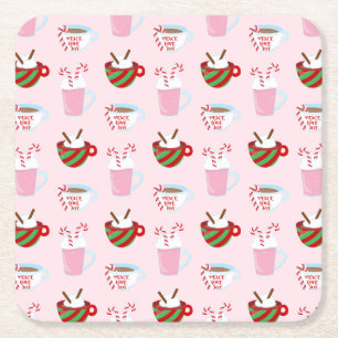 Porta-copo De Papel Quadrado Padrão de Chocolate Quente de Natal