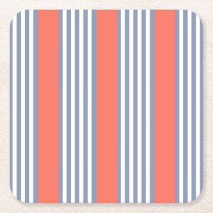 Porta-copo De Papel Quadrado Padrão de cinco faixas de cinza azul com coral viv