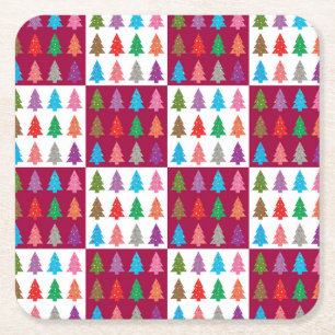 Porta-copo De Papel Quadrado Padrão de colcha de árvore de Natal