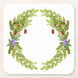 Porta-copo De Papel Quadrado Padrão de coloração aquosa colorida de bagas de ra