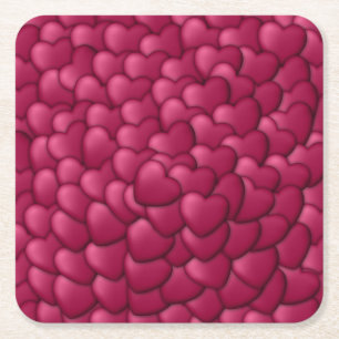 Porta-copo De Papel Quadrado Padrão de Corações Vermelhos Românticos 3D - 32322
