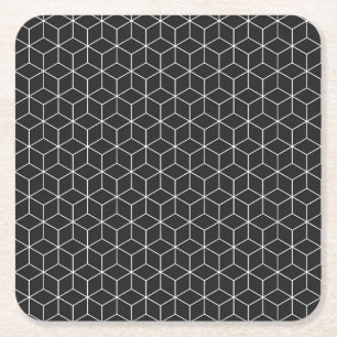 Porta-copo De Papel Quadrado Padrão de Cubo Geométrico Preto e Branco