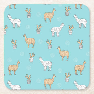 Porta-copo De Papel Quadrado Padrão de Cute Alpaca Llama Cactus