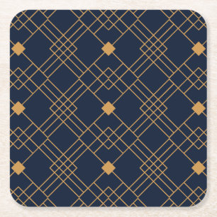 Porta-copo De Papel Quadrado Padrão de deco de arte Dourada em fundo azul escur