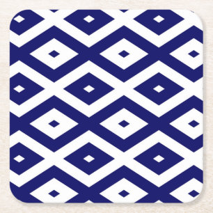Porta-copo De Papel Quadrado Padrão de diamante branco e azul-marinho