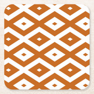 Porta-copo De Papel Quadrado Padrão de diamante branco e laranja queimado