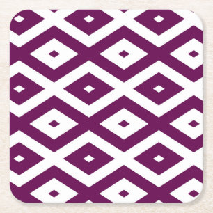 Porta-copo De Papel Quadrado Padrão de diamante branco e roxo de ameixa