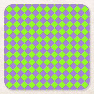 Porta-copo De Papel Quadrado Padrão de Diamante do Verificador Verde Roxo