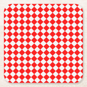 Porta-copo De Papel Quadrado Padrão de Diamante Vermelho e Branco por ShirleyT