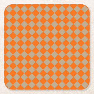 Porta-copo De Papel Quadrado Padrão de Diamante Xadrez Bege Laranja