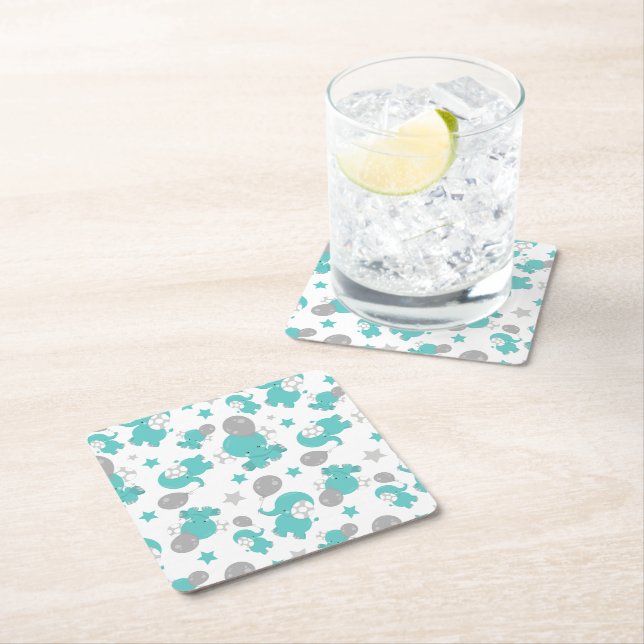 Porta-copo De Papel Quadrado Padrão De Elefantes Azuis, Elefantes Cutes, Estrel (Insitu)