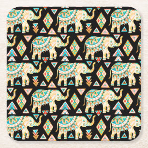 Porta-copo De Papel Quadrado Padrão de elefantes indianos coloridos fofos