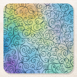 Porta-copo De Papel Quadrado Padrão de espiral preto Whimsical Colorful