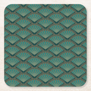 Porta-copo De Papel Quadrado Padrão de estilo Art Deco em cor verde real