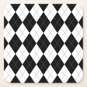 Porta-copo De Papel Quadrado Padrão de Estilo Geométrico Branco Preto