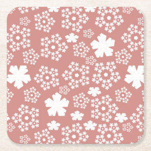 Porta-copo De Papel Quadrado Padrão de estrela e floco de neve Dourada e branca