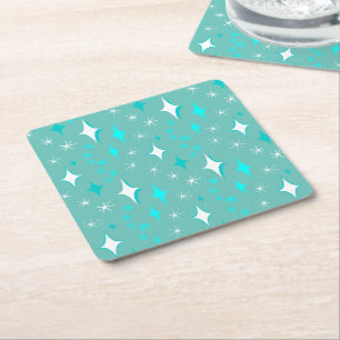 Porta-copo De Papel Quadrado Padrão de Estrela em Verde Água e Branco Retrô